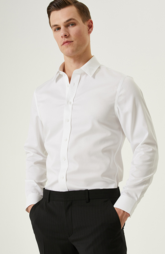 Non-Iron Beyaz Saten Gömlek