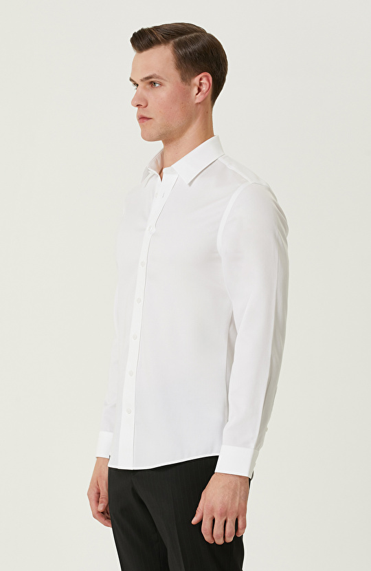 Non-Iron Beyaz Saten Gömlek