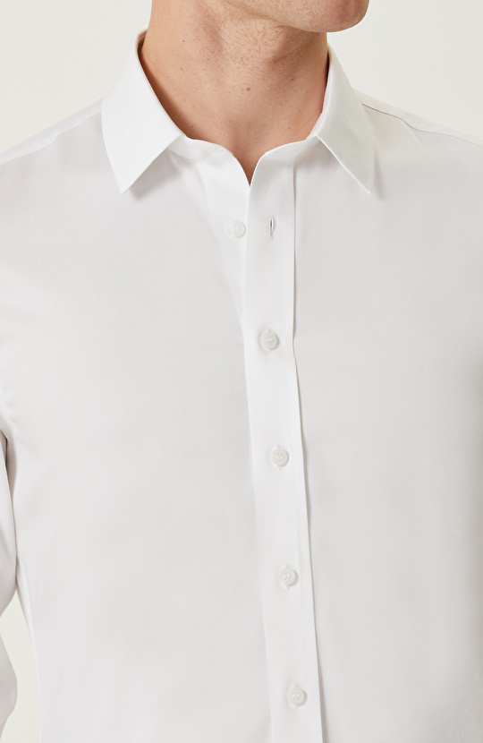 Non-Iron Beyaz Saten Gömlek