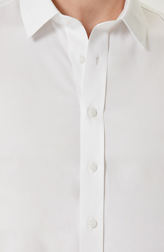 Non-Iron Beyaz Saten Gömlek