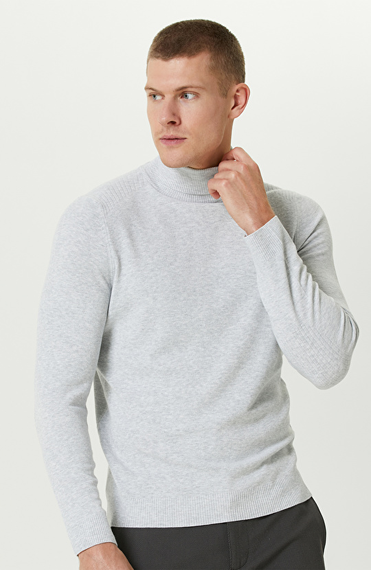 Açık Gri Balıkçı Yaka Triko Kazak