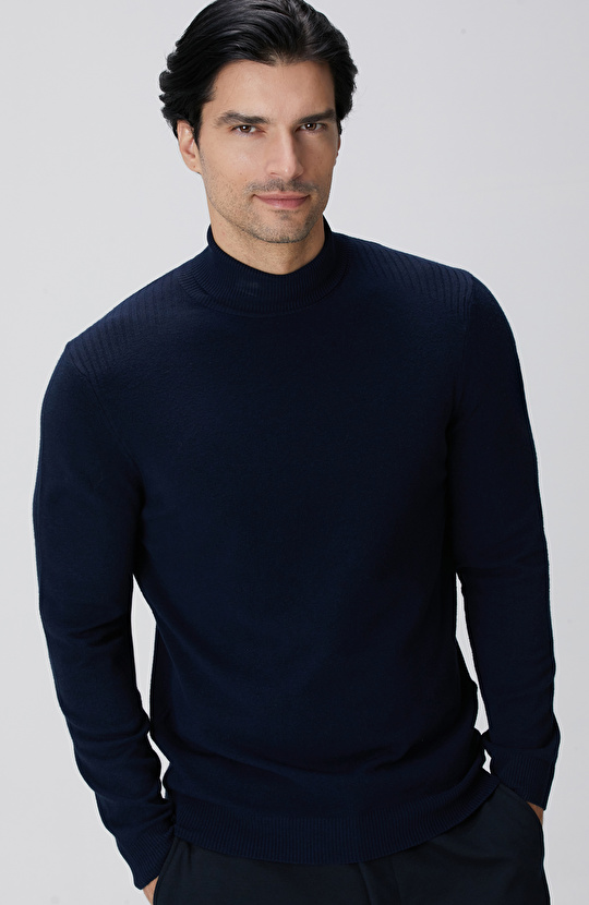 Lacivert Balıkçı Yaka Triko Kazak