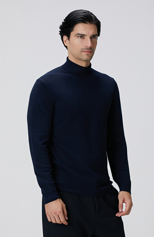 Lacivert Balıkçı Yaka Triko Kazak