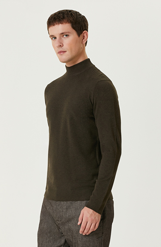 Haki Yarım Balıkçı Yaka Kazak