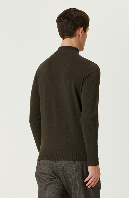 Haki Yarım Balıkçı Yaka Kazak