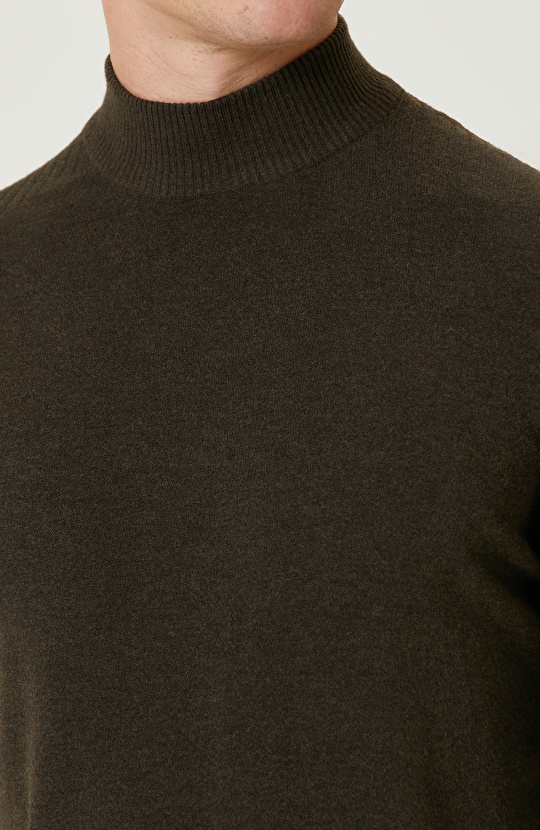 Haki Yarım Balıkçı Yaka Kazak