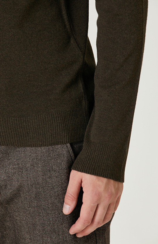 Haki Yarım Balıkçı Yaka Kazak