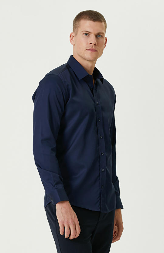 Lacivert Non-Iron Saten Gömlek