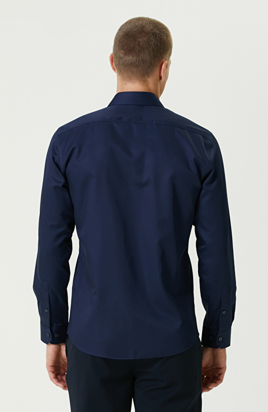 Lacivert Non-Iron Saten Gömlek