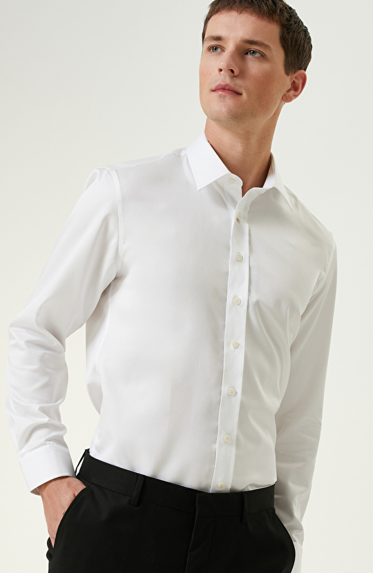 Beyaz Non-Iron Saten Gömlek