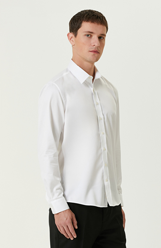 Beyaz Non-Iron Saten Gömlek