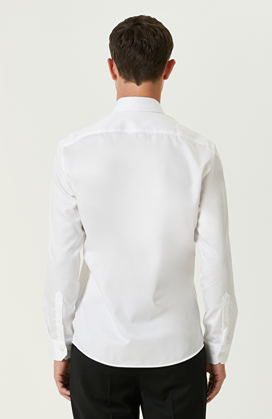 Beyaz Non-Iron Saten Gömlek