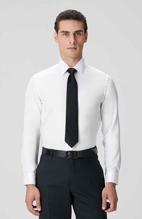 Beyaz Non-Iron Saten Gömlek