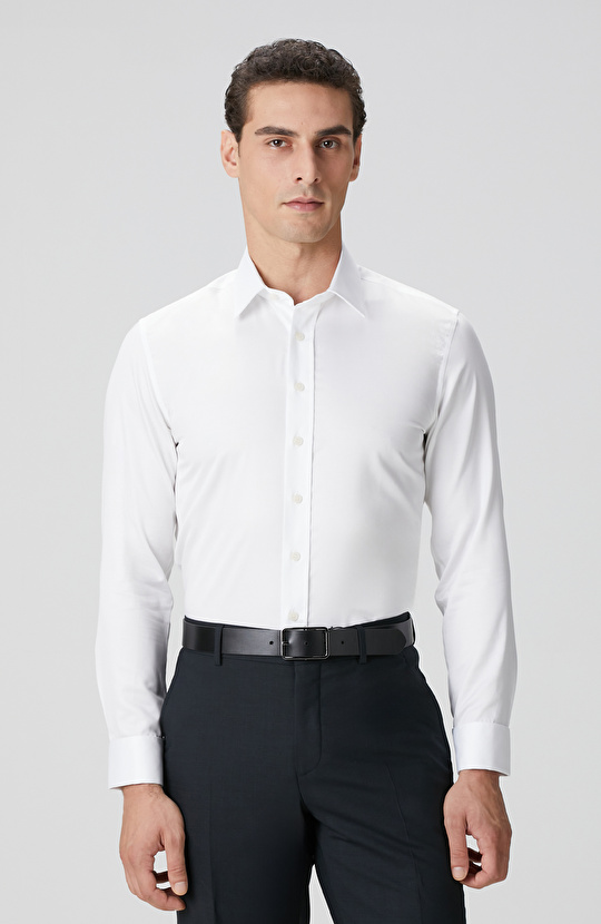 Beyaz Non-Iron Saten Gömlek