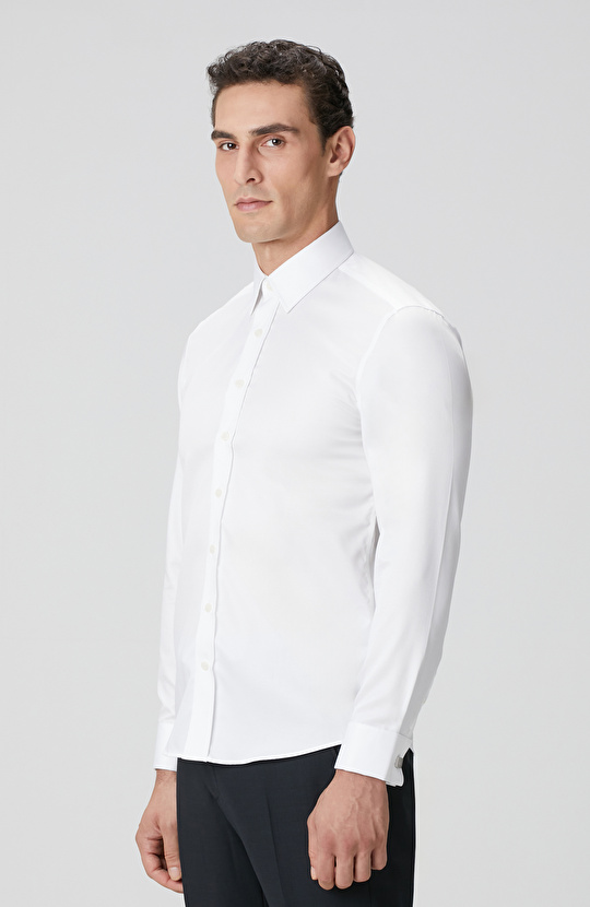 Beyaz Non-Iron Saten Gömlek