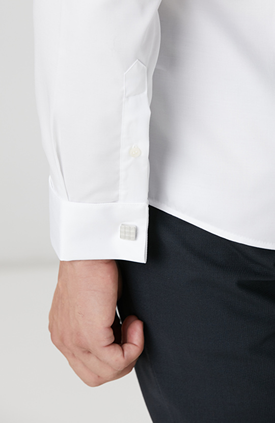 Beyaz Non-Iron Saten Gömlek