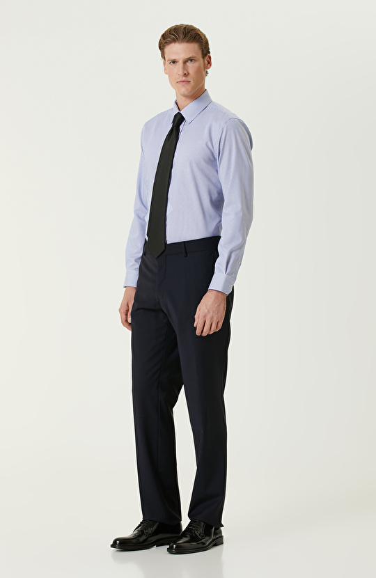 Lacivert-Beyaz Non-Iron Çizgili Gömlek