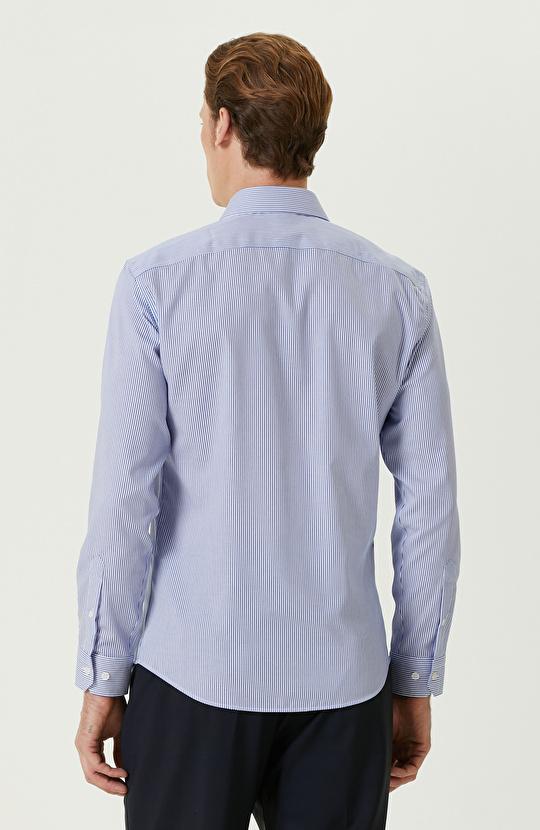 Lacivert-Beyaz Non-Iron Çizgili Gömlek