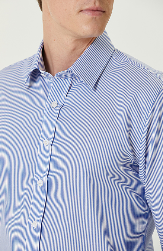 Lacivert-Beyaz Non-Iron Çizgili Gömlek