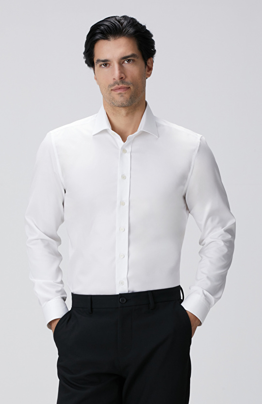 Beyaz Non-Iron Saten Gömlek