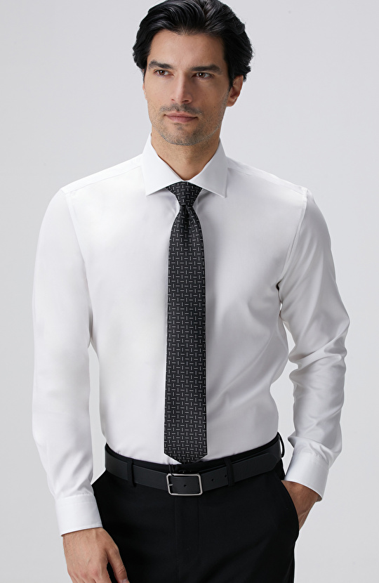 Beyaz Non-Iron Saten Gömlek