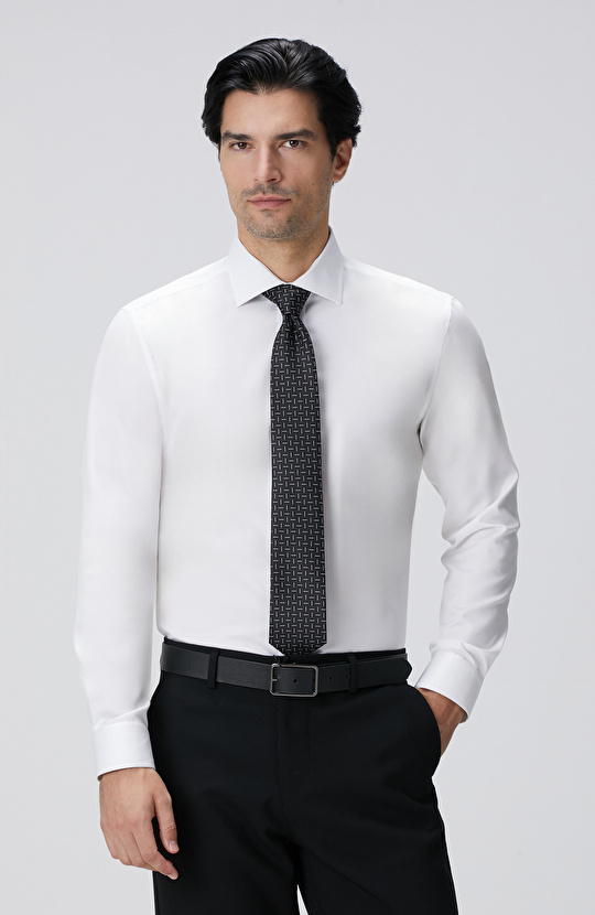 Beyaz Non-Iron Saten Gömlek