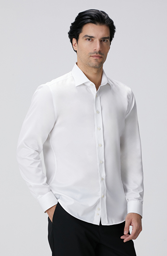 Beyaz Non-Iron Saten Gömlek