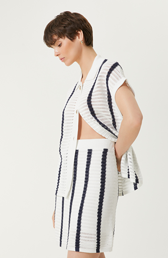 Lacivert Ekru Triko Etek