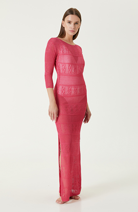 Fuşya Maksi Plaj Elbisesi