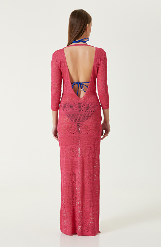Fuşya Maksi Plaj Elbisesi