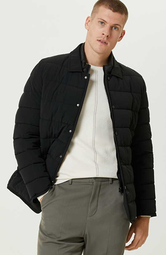 Siyah Çıkma Mostralı Puffer Coat Ceket