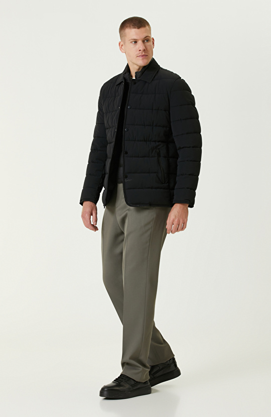 Siyah Çıkma Mostralı Puffer Coat Ceket
