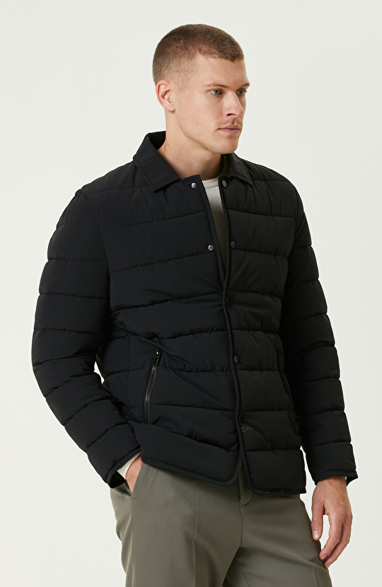 Siyah Çıkma Mostralı Puffer Coat Ceket