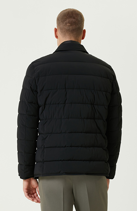 Siyah Çıkma Mostralı Puffer Coat Ceket