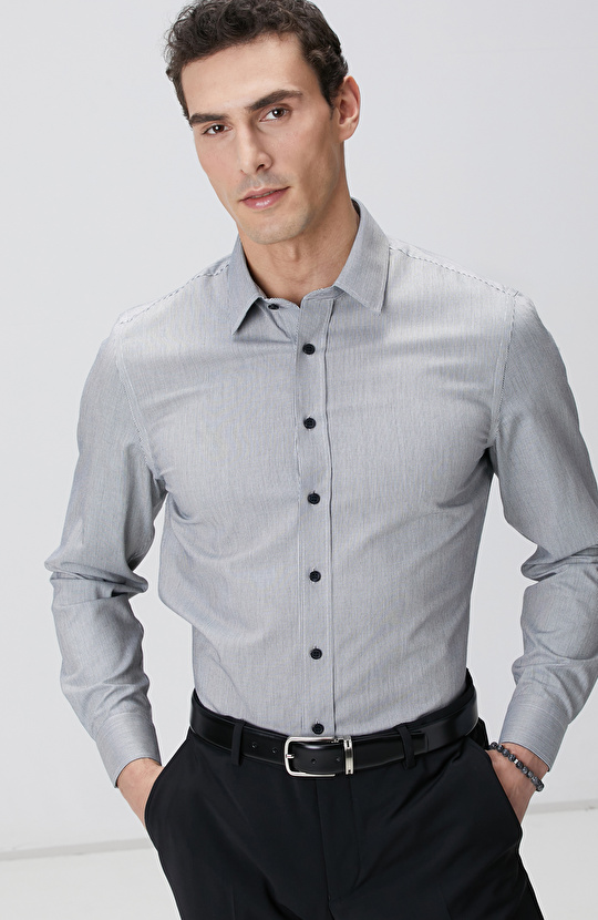 Siyah Super Non-Iron Çizgili Gömlek