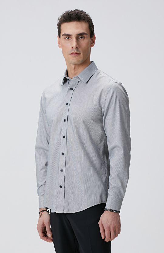 Siyah Super Non-Iron Çizgili Gömlek