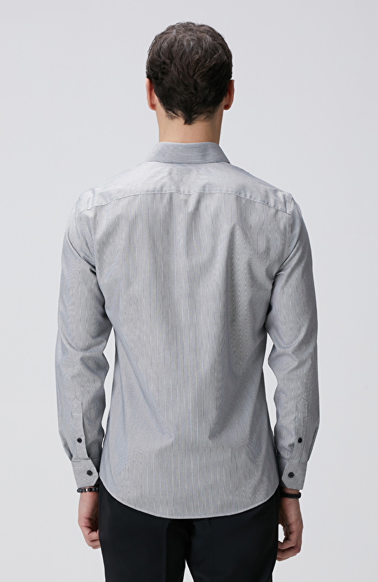 Siyah Super Non-Iron Çizgili Gömlek