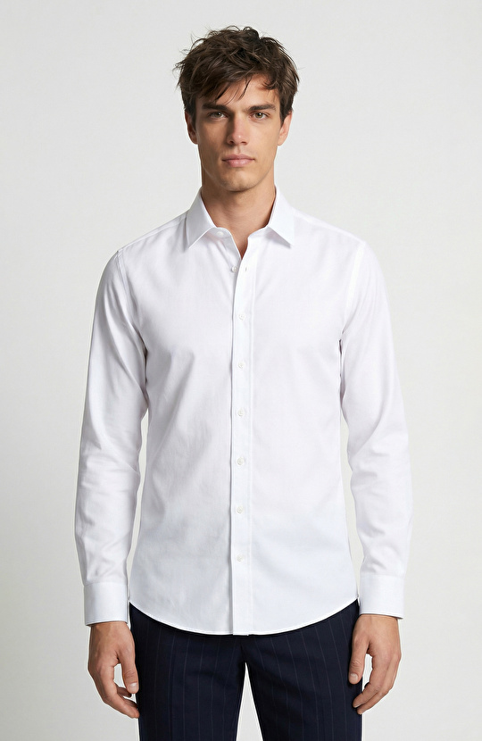 Beyaz Non-iron Saten Gömlek