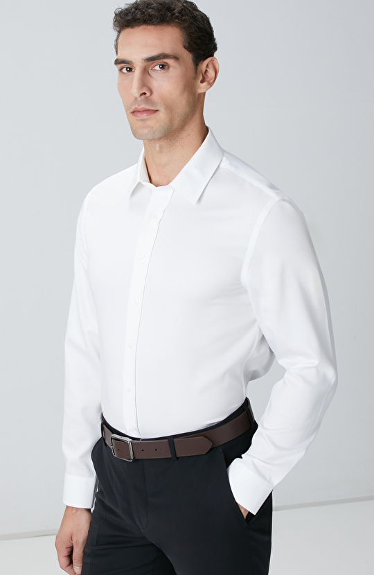 Non-Iron Beyaz Saten Gömlek