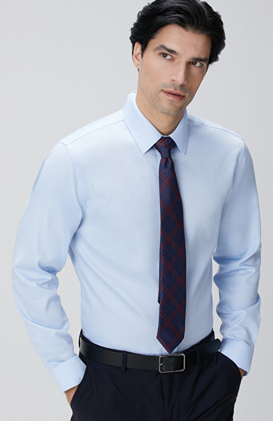 Non-Iron Mavi Saten Gömlek