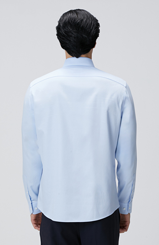 Non-Iron Mavi Saten Gömlek