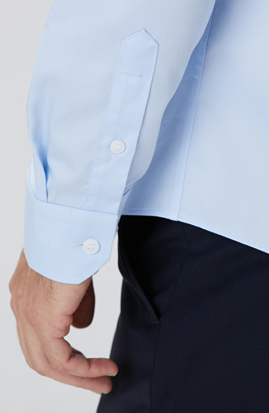 Non-Iron Mavi Saten Gömlek