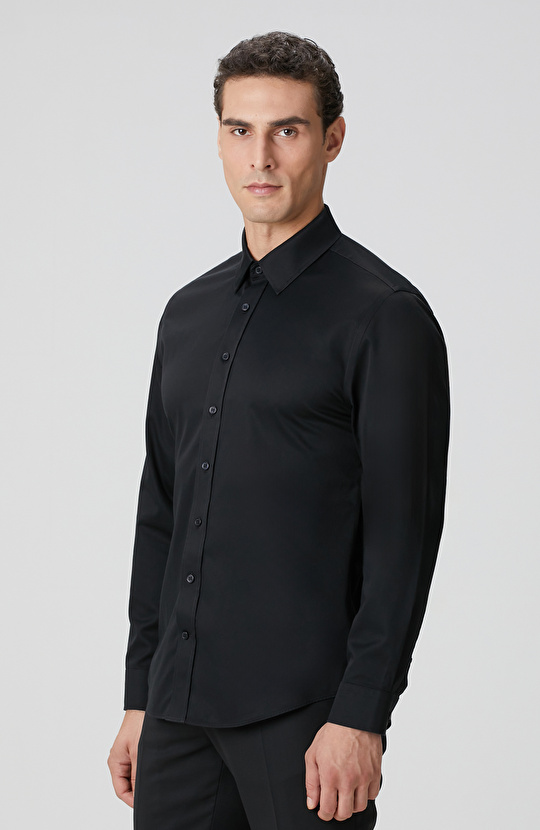 Non-Iron Siyah Saten Gömlek