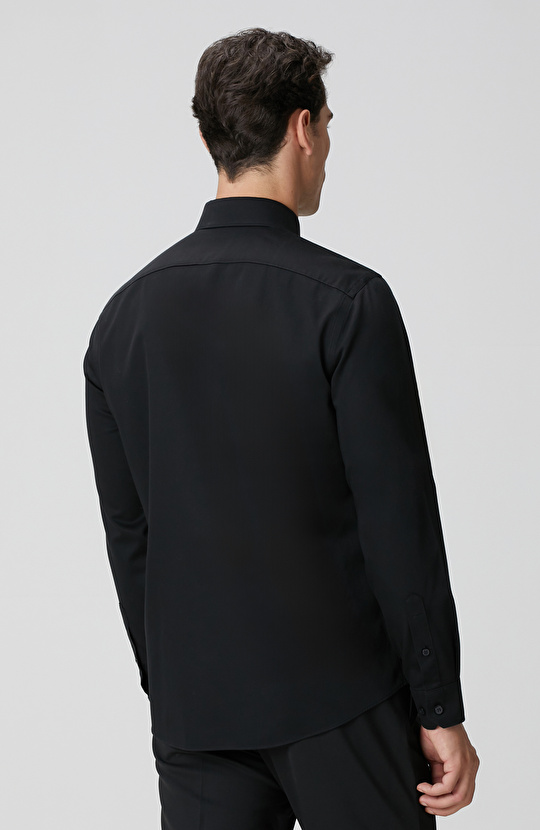 Non-Iron Siyah Saten Gömlek