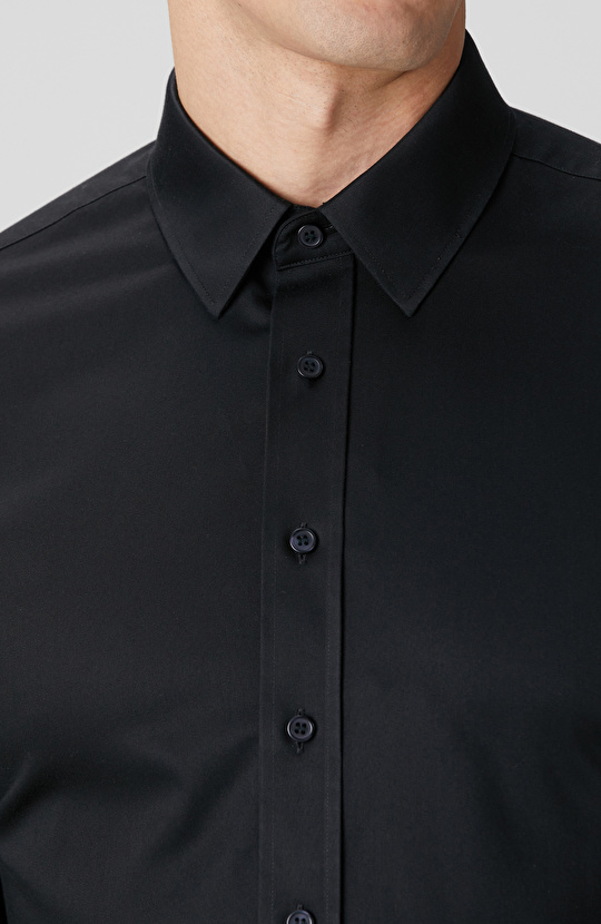 Non-Iron Siyah Saten Gömlek