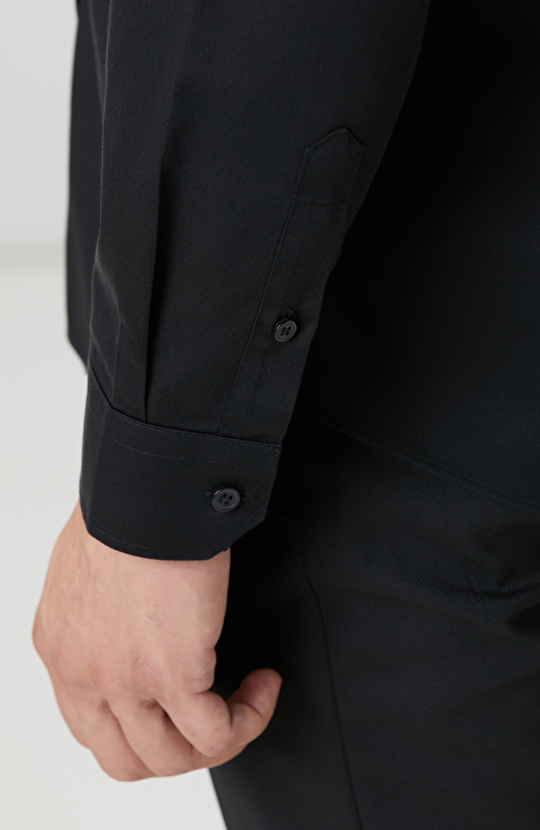 Non-Iron Siyah Saten Gömlek