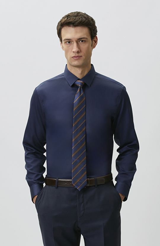 Navy Blue Non-Iron Satin Shirt