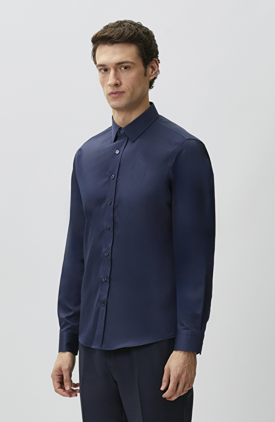 Navy Blue Non-Iron Satin Shirt