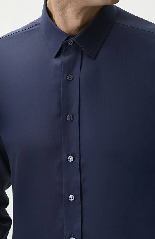 Navy Blue Non-Iron Satin Shirt