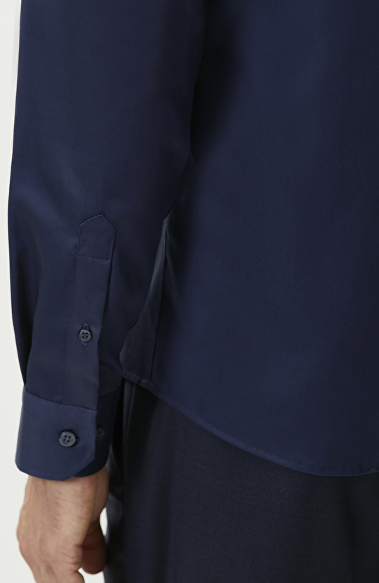 Navy Blue Non-Iron Satin Shirt